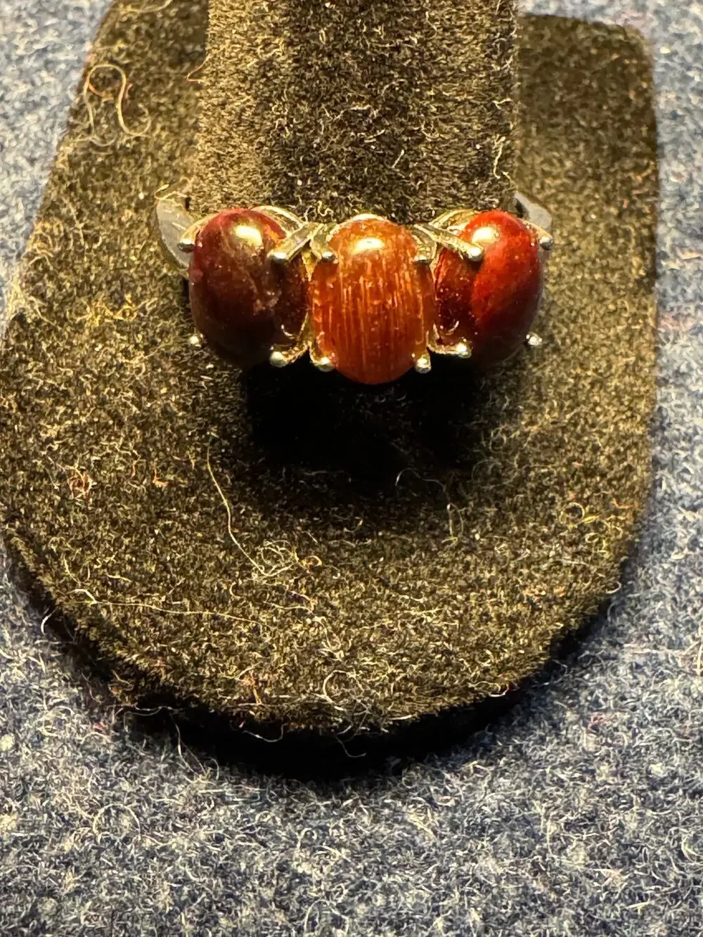 925 Sterling FAS 3 Cabchon Tiger Eye Ring Size 9